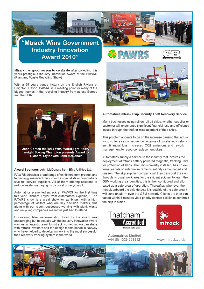 Automatrics Win Plant Security Innovation award at PAWRS show 2010