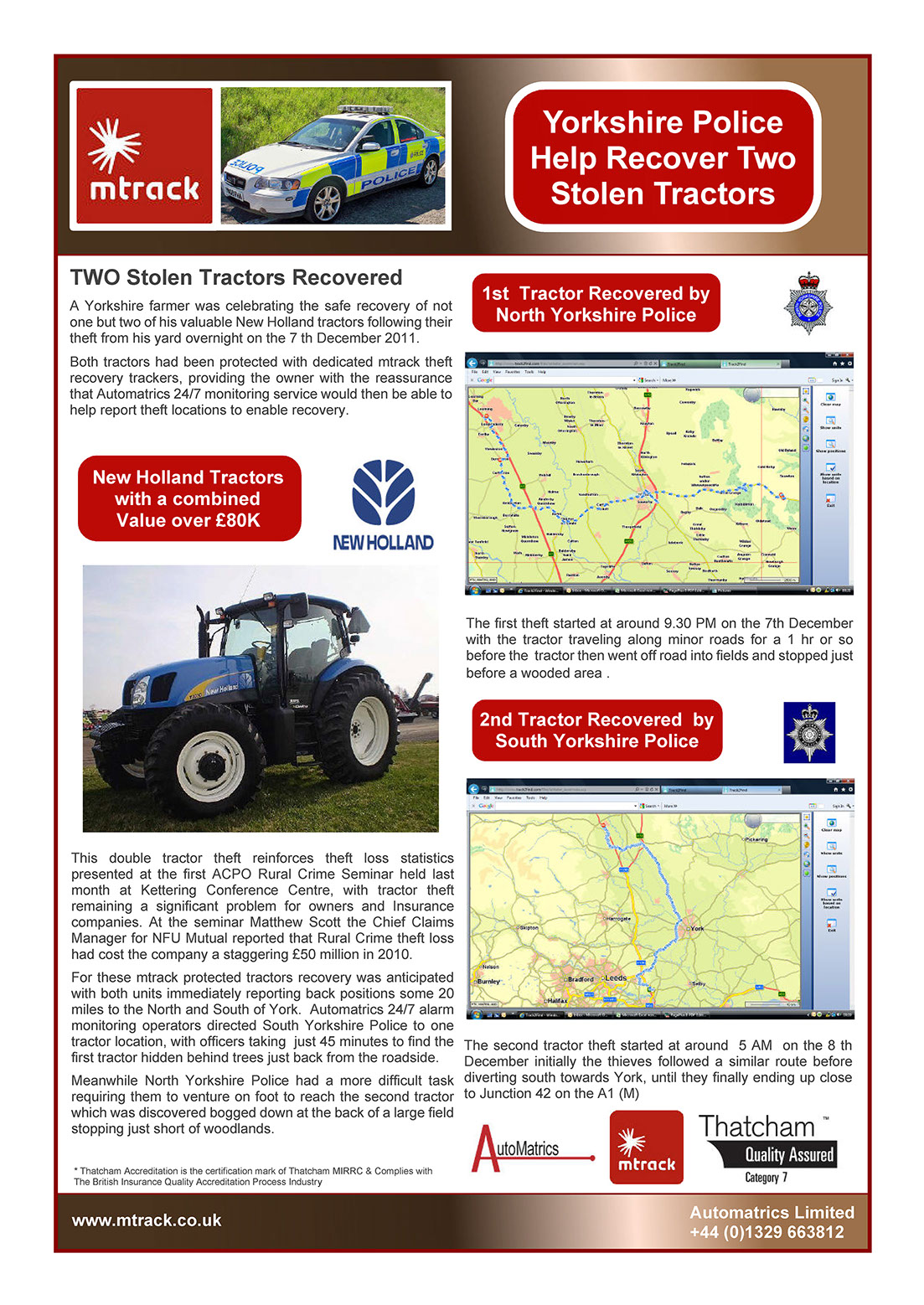 Two Stolen Tractors recovered by Automatrics Newsletter