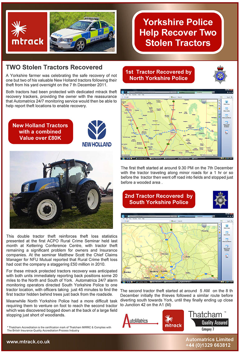 Automatrics Tractor Tracker Recovery News Story Two Stolen New Holland Tractors Recovered
