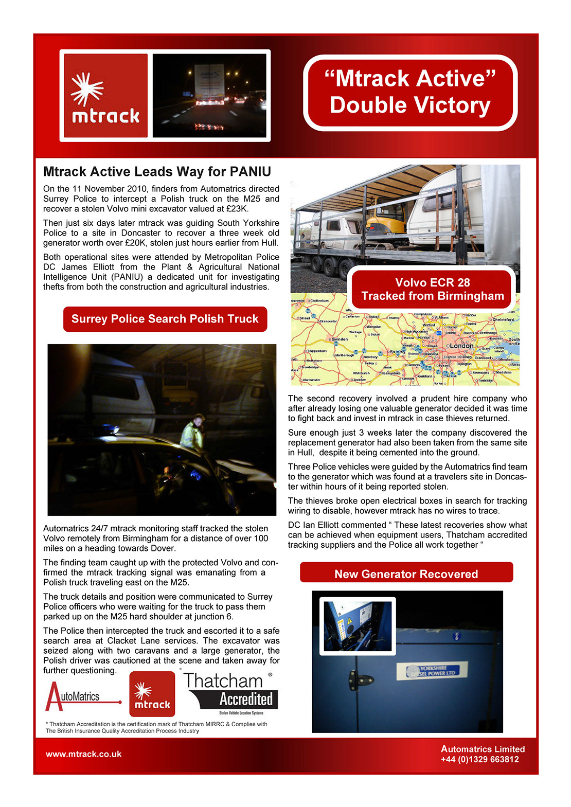 Automatrics MTrack recovers Stolen Volvo on M25 Newsletter