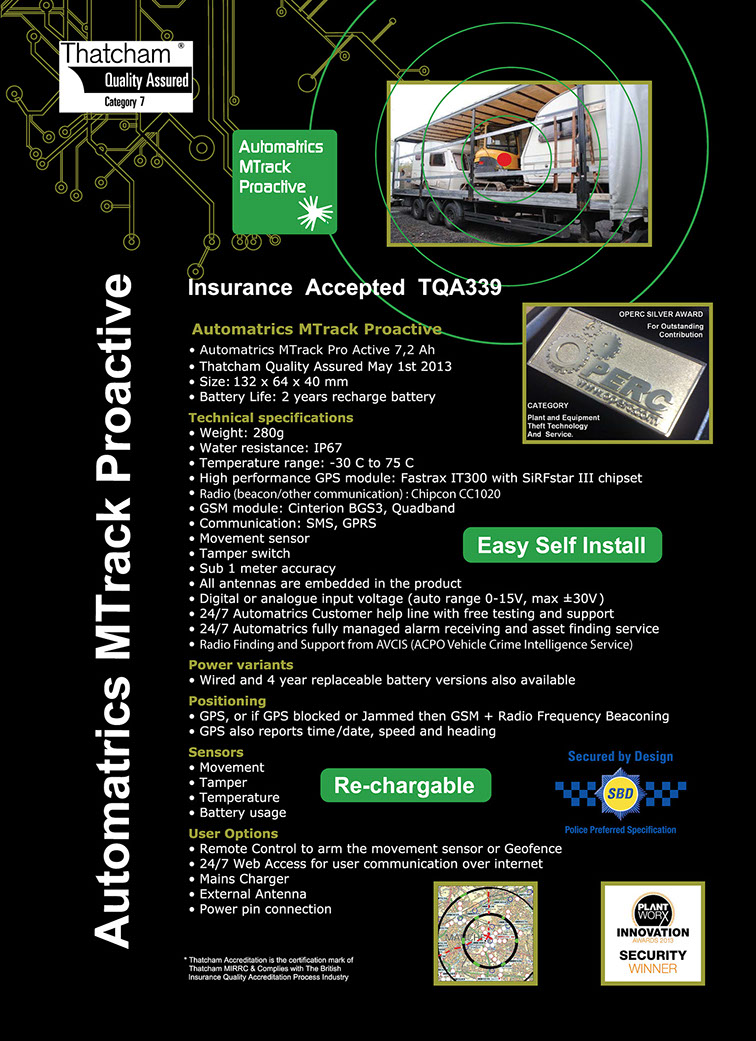 Motorhome Tracker Automatrics MTrack Specification 